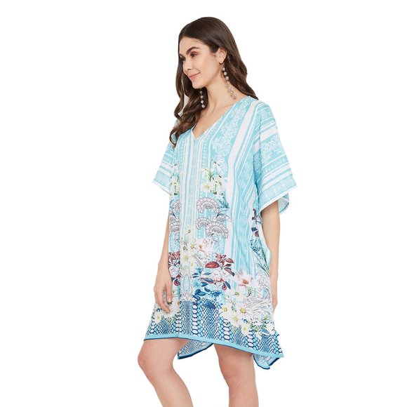 Gypsie Blu Floral Printed Mini Dress Tunic Cover Ups for Ladies and Girls - Picture 5 of 9
